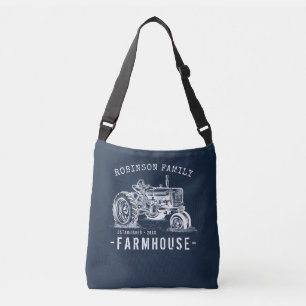 Rustic Farmhouse Family Name Vintage Tractor Crossbody Bag