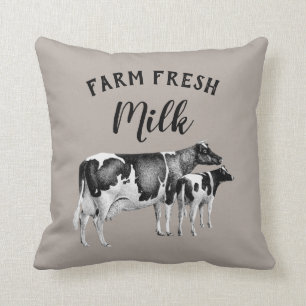 Rustic Farmhouse Farm Fresh Milk Cow Calf Taupe Throw Pillow