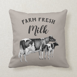 Rustic Farmhouse Farm Fresh Milk Cow Calf | Taupe Throw Pillow