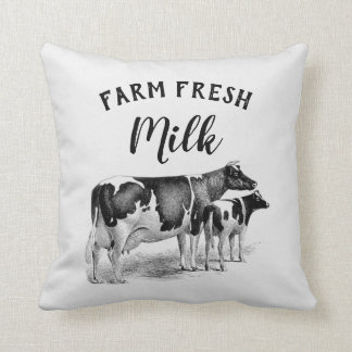 Rustic Farmhouse Farm Fresh Milk Cow Calf Throw Pillow