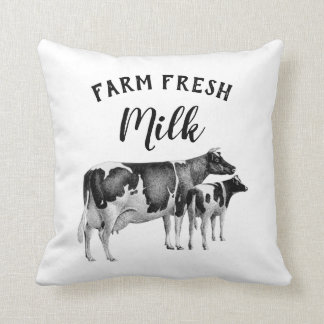 Rustic Farmhouse Farm Fresh Milk Cow Calf | White Throw Pillow