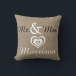 Rustic Farmhouse Faux Burlap Wedding Date Throw Pillow<br><div class="desc">Choose your texts and pillow style! Perfect wedding gift as it has the couple's family name and wedding date on the back!!</div>