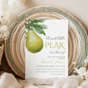 Rustic Farmhouse Green Little Pear Baby Shower Invitation