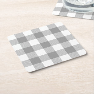 Rustic Farmhouse Grey Buffalo Check Plaid Square Paper Coaster