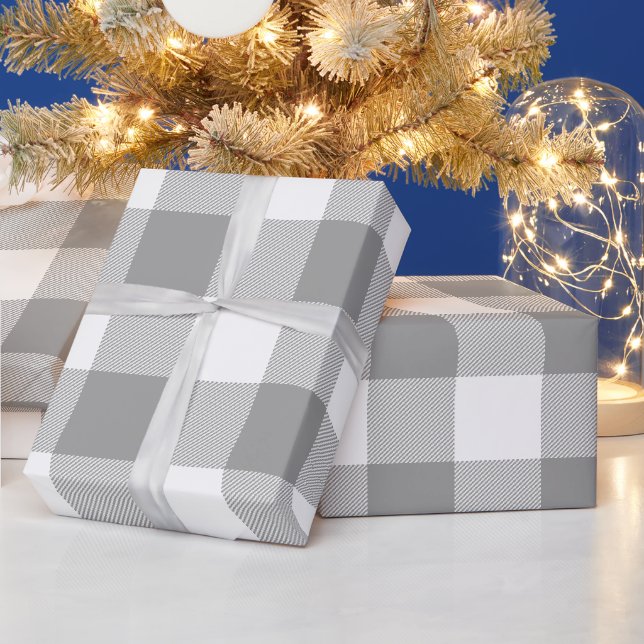 Rustic Farmhouse Grey Buffalo Check Plaid Wrapping Paper (Holidays)