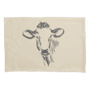 Rustic Farmhouse Grey Dairy Cow Illustration Pillowcase