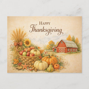Rustic Farmhouse Happy Thanksgiving Harvest  Holiday Postcard