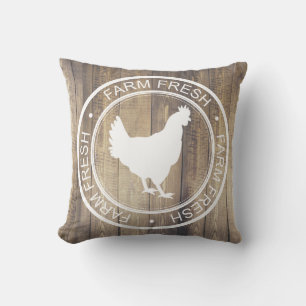 Rustic Farmhouse Hen Chicken Farm Fresh Label Throw Pillow