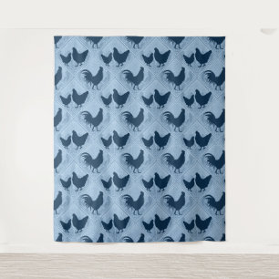 Rustic Farmhouse Hen Pattern – In Blue Tapestry