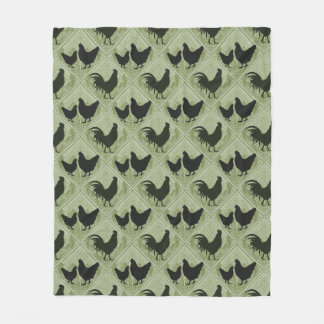 Rustic Farmhouse Hen Pattern – In Green Fleece Blanket