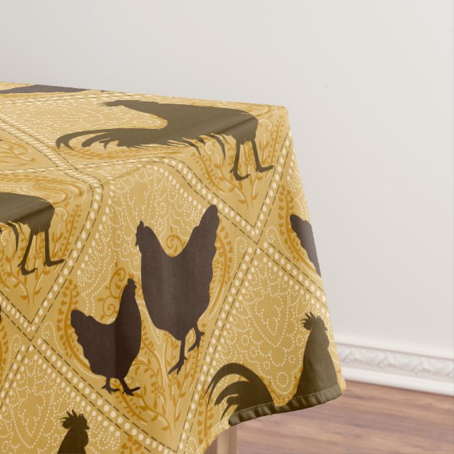 Rustic Farmhouse Hen Pattern – In Yellow  Tablecloth (In Situ)