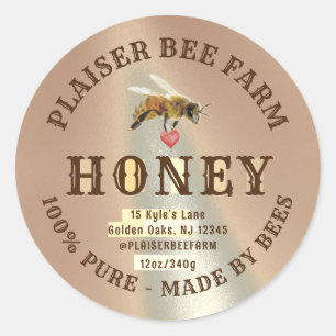 Rustic Farmhouse Honeybee Heart Golden Comb Classic Round Sticker