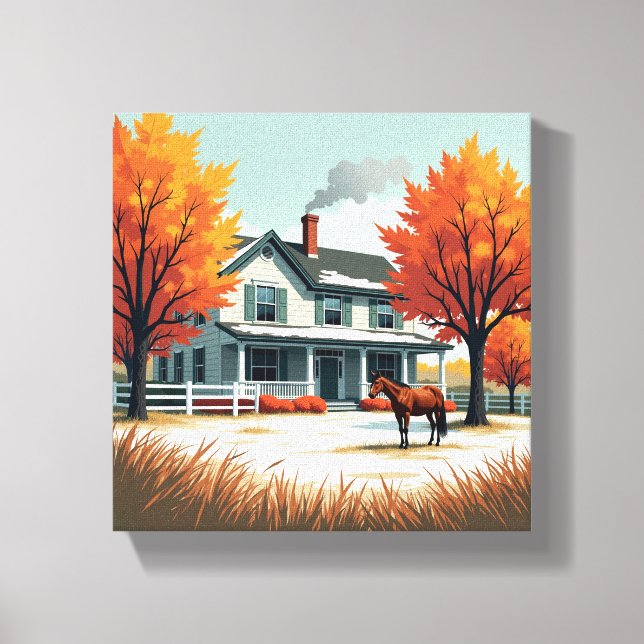 Rustic Farmhouse & Horse Fall Canvas Wall Art  (Front)