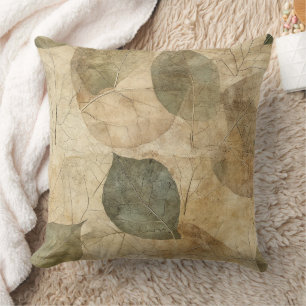Rustic Farmhouse Leaf and Twig in Earthy Tones Throw Pillow