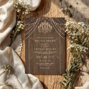 Rustic Farmhouse Lights Vintage QR Code Wedding Invitation