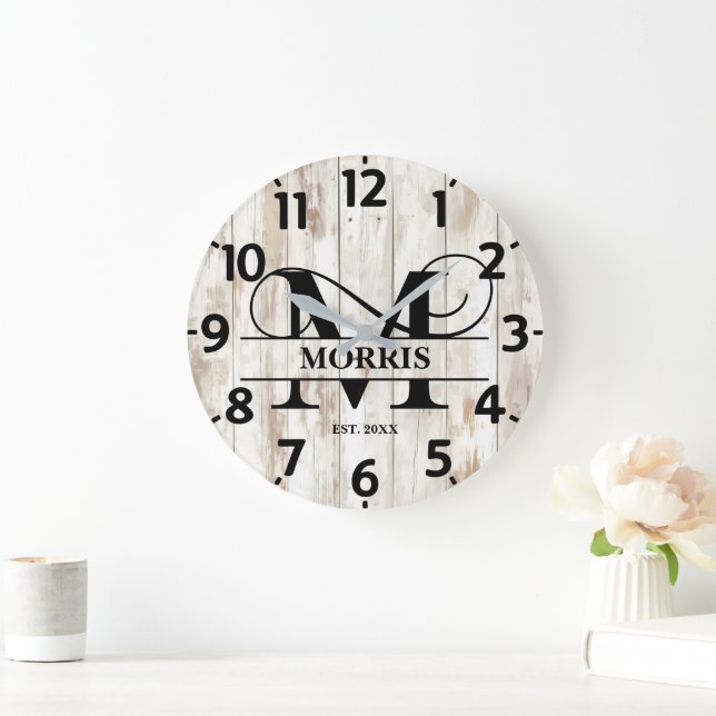 Rustic Farmhouse M Monogram Large Clock (Home)