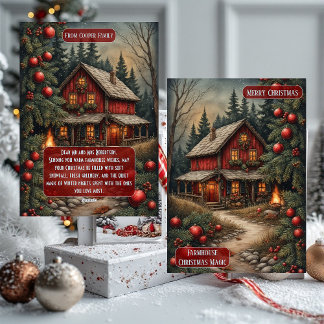Rustic Farmhouse Magic Christmas Cottage Burlap Holiday Card