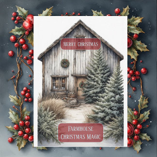 Rustic Farmhouse Magic Christmas Country Pine Tree Holiday Card