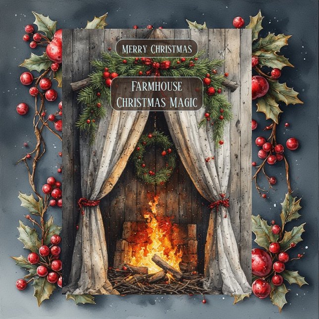 Rustic Farmhouse Magic Christmas Fireplace Hearth  Holiday Card (Rustic Farmhouse Magic Christmas Fireplace Hearth Holiday Card)