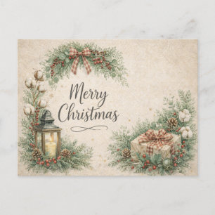 Rustic Farmhouse Merry Christmas Holiday Postcard