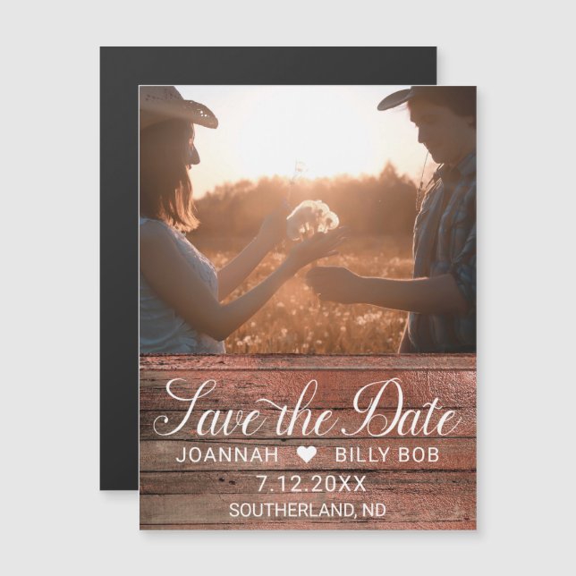 Rustic Farmhouse Modern White Script Photo Magnetic Invitation (Front/Back)