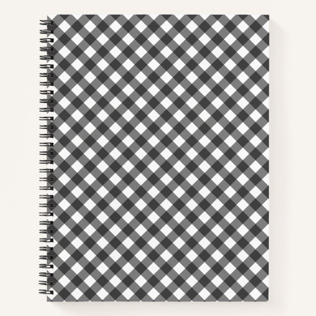 Rustic Farmhouse Monochrome Buffalo Check Geometri Notebook (Front)