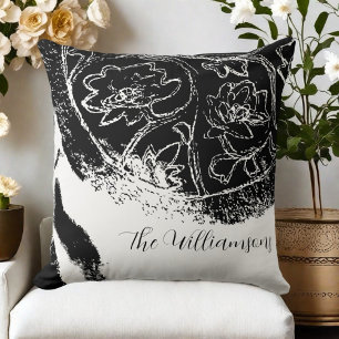 Rustic farmhouse monogram floral black white throw pillow