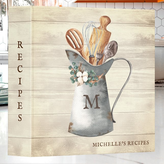 Rustic Farmhouse Monogram Floral Kitchen Recipe Binder (Creator Uploaded)
