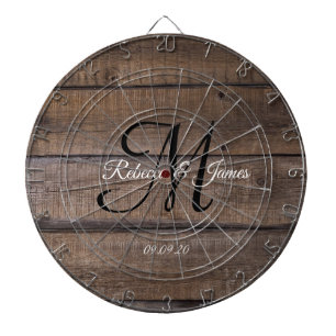 Rustic Farmhouse Monogram Script Family Name  Dartboard