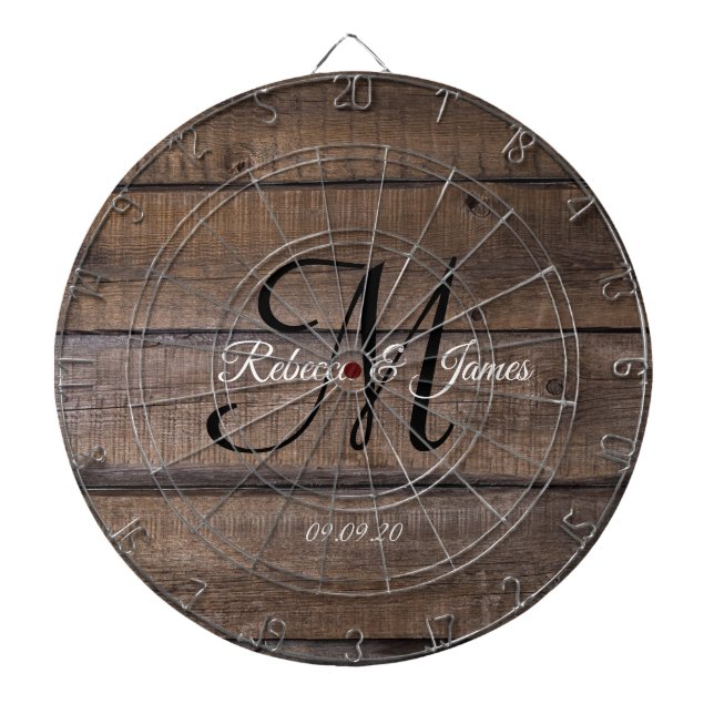 Rustic Farmhouse Monogram Script Family Name  Dartboard (Front)