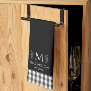 Rustic Farmhouse Personal Monogram Black and White Kitchen Towel
