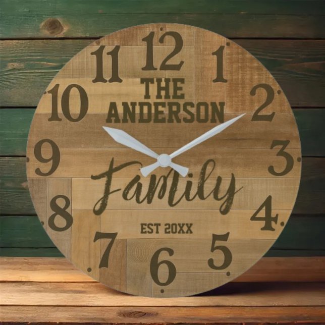 Rustic farmhouse personalized family name wood  large clock (Creator Uploaded)