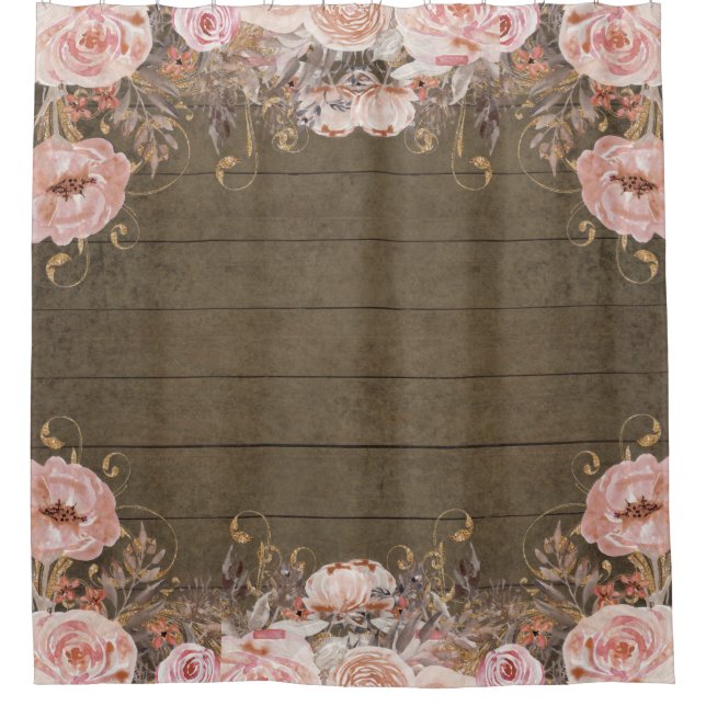 Rustic Farmhouse Pink Country Floral Dark Wood (Front)