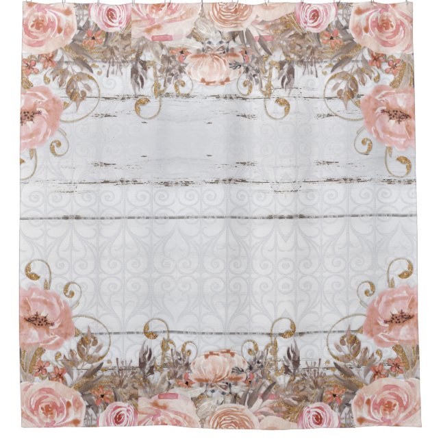 Rustic Farmhouse Pink Country Floral Gray Wood (Front)