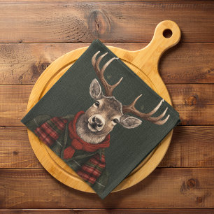 Rustic Farmhouse Plaid Deer And Green Kitchen Towel