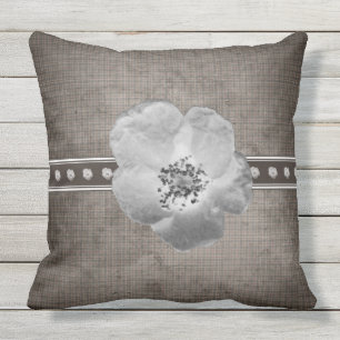 Rustic Farmhouse Plaid Flower Throw Pillow