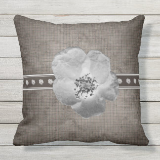 Rustic Farmhouse Plaid Flower Throw Pillow