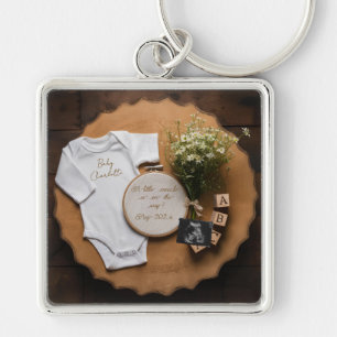 Rustic farmhouse Pregnancy Announcement keepsake  Keychain