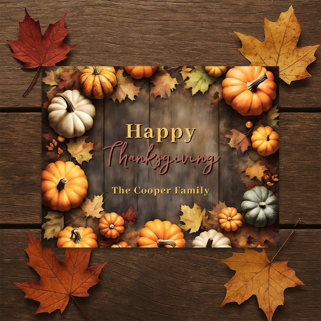 Rustic Farmhouse Pumpkin Family Thanksgiving Postcard (Creator Uploaded)