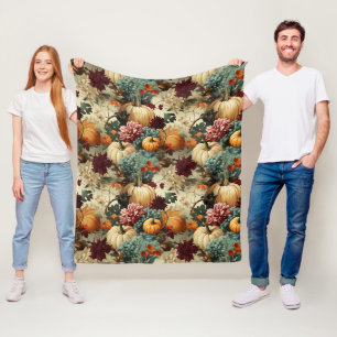 Rustic Farmhouse Pumpkin Orange Floral Vintage Fleece Blanket