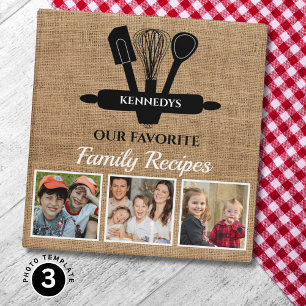 Rustic Farmhouse Recipe Cookbook 3 Photo Burlap Binder