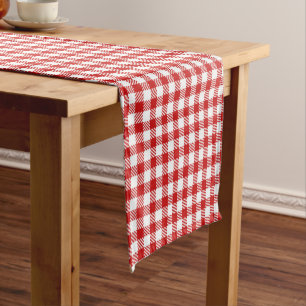 Rustic Farmhouse Red Small Gingham Plaid  Short Table Runner