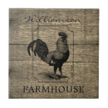 Rustic Farmhouse Rooster Barn Wood Family Name  Tile<br><div class="desc">Rustic Farmhouse Rooster Barn Wood Family Name Ceramic Tile   - personalized with your family name and the year your home was established. Ceramic Tiles are part of a collection. Makes a lovely gift to be cherished for years to come. 

Designed by Beverly Bainbridge
Homespun Cottage Designs
E: homespuncottagedesigns@gmail.com</div>