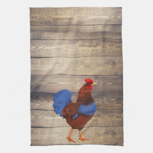 Rustic Farmhouse Rooster & Barn Wood Planks Kitchen Towel