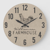 Rustic Farmhouse Rooster Burlap Family Name Large