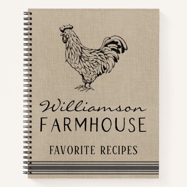 RUSTIC FARMHOUSE ROOSTER FAMILY NAME RECIPE SPIRAL NOTEBOOK (Front)