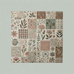 Rustic Farmhouse Sage Green Patchwork Quilt Floral Tile
