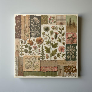 Rustic Farmhouse Sage Green Patchwork Quilt Floral Tile