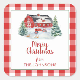 Rustic Farmhouse Shiplap Tractor Snow Christmas Square Sticker