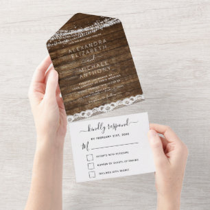 Rustic Farmhouse String Lights Lace Wedding All In One Invitation